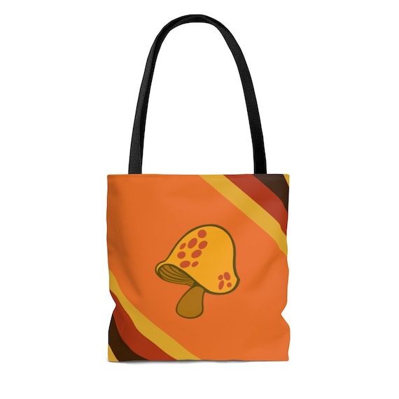 Retro Stripes and Mushroom Tote Bag