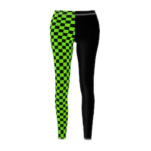 Green Checkerboard Split Casual Leggings