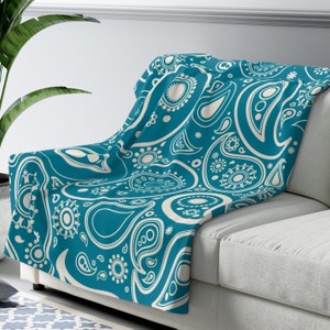 Teal Paisley Sherpa & Fleece Blanket