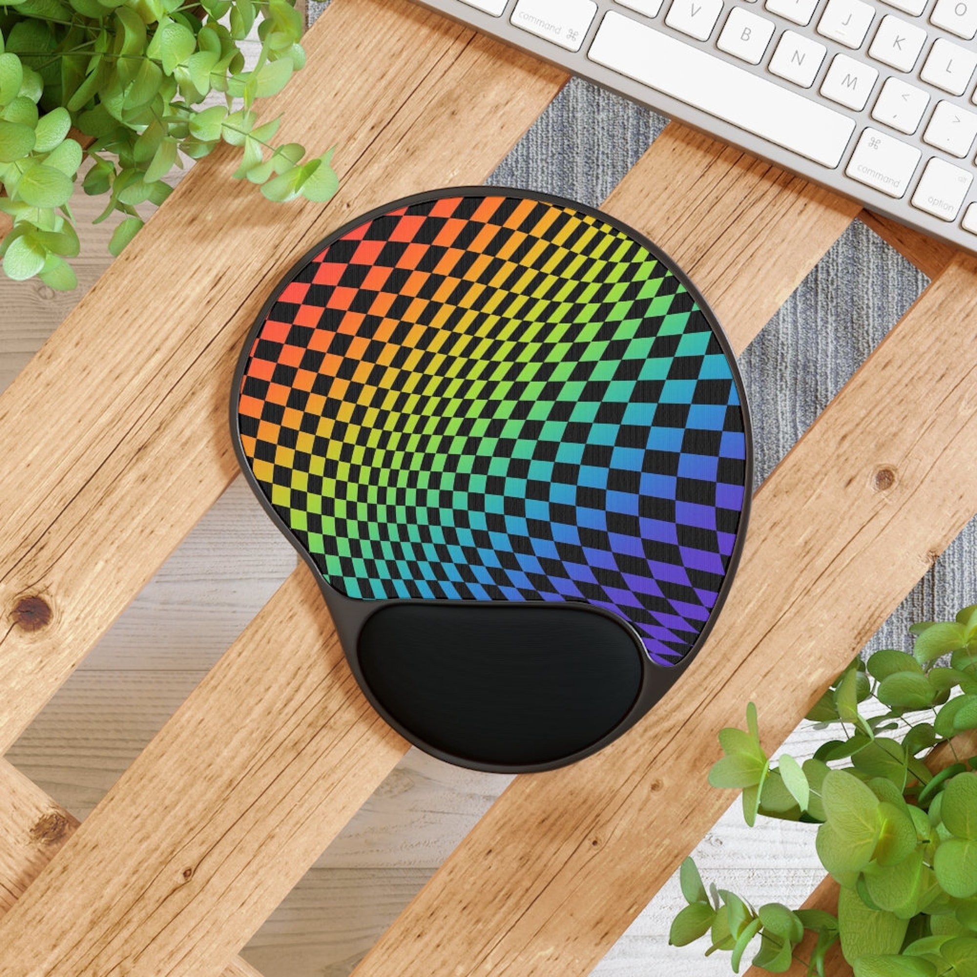 Rainbow Checkerboard Mouse Pad With Wrist Rest