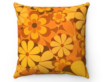 Retro Floral Faux Suede Square Pillow
