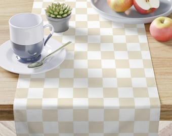 Beige Checkerboard Table Runner