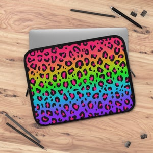 Rainbow Leopard Print Laptop and Tablet Sleeves, available in 7, 10, 13, 15, & 17 Inches