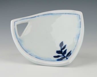 Handmade porcelain blue and white small soap dish/ring dish/serving plate