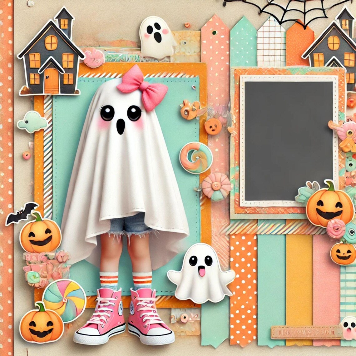 Ghost Halloween Digital Scrapbook Page – 12x12 Printable Spooky Layout ...