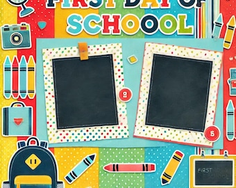 Digitale plakboekpagina eerste schooldag – 12 x 12 afdrukbare lay-out | Terug naar school | Direct downloaden | A1asco