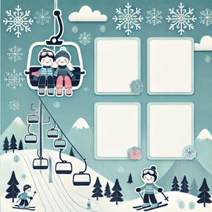 Page de scrapbooking numérique Ski et snowboard – Mise en page pour sports d'hiver 12 x 12 | Téléchargement instantané |