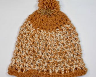 Brown orange natural dye winter hat beanie pom pom pure sheep wool unisex men beanie womens hat handmade in chile slow fashion