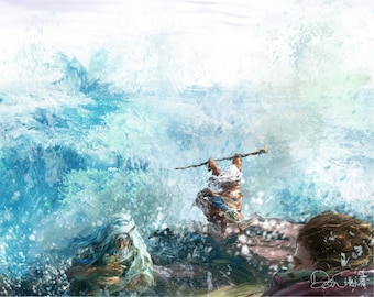 Bijbelmuurkunst, Bible Art Print, christelijke kunst, zeegezicht, kunst aan de muur, printkunst, Moses, Red Sea Crossing, Exodus 4:7, doop door te weken 浸之禮