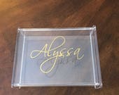 monogrammed acrylic box with hinged lid