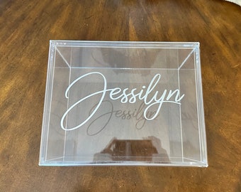 Beautiful Sturdy acrylic box with lid personalized (or not). Great for heels!