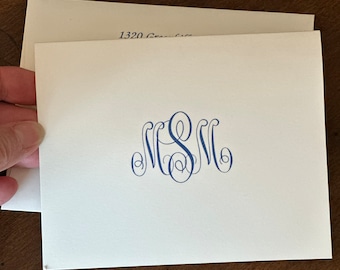 Classic monogram note cards with raised ink monogram and matching envelopes, FAST service usually 1 week! Simply BEAUTIFUL!!