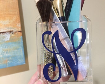monogrammed acrylic make up brush/ pen  holder