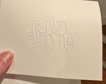 Beautiful Embossed Monogram Folding Note Cards with matching envelopes