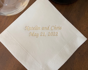 100 Beautiful foil stamped napkins with 2 lines of personalization - Very Elegant!