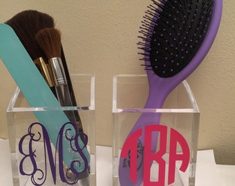 monogrammed acrylic make up brush holder