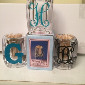 Mongrammed toothpick holder with 4 style choices of your initial