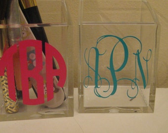 monogrammed acrylic make up brush  or pencil holder