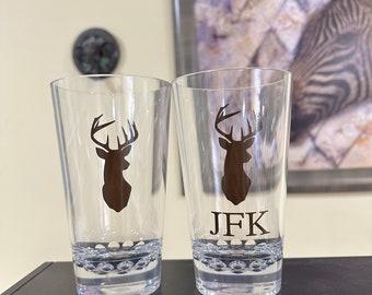 SALE!  UNBREAKABLE! 2 Beautiful, Stackable, Shatterproof, personalized whiskey (or Pint) glasses Dishwasher Safe