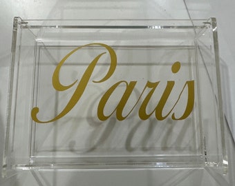 Beautiful monogrammed acrylic box with hinged lid