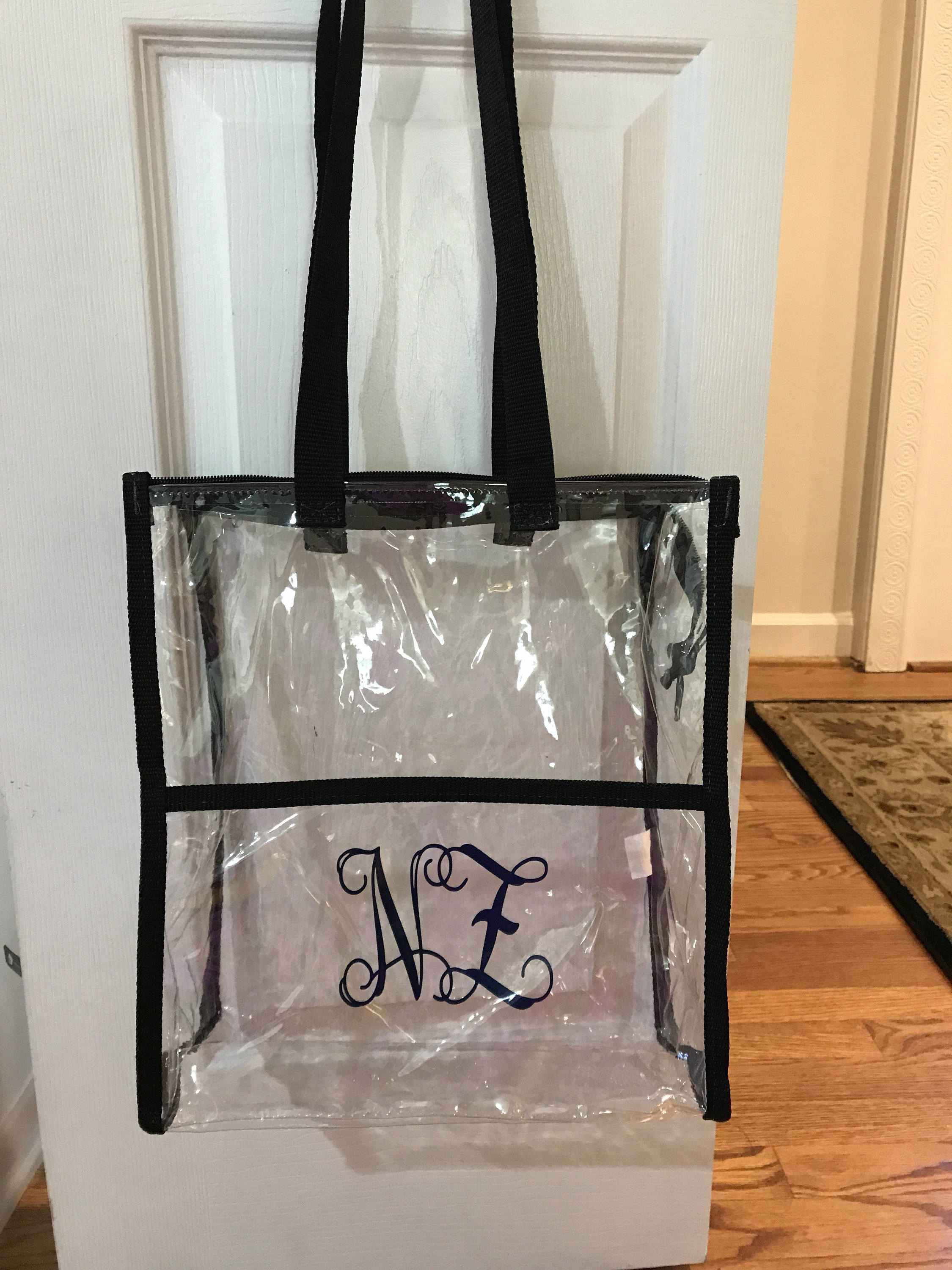 clear stadium bag with zipper and outer pocket monogrammed or Etsy