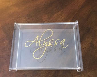 monogrammed acrylic box with hinged lid
