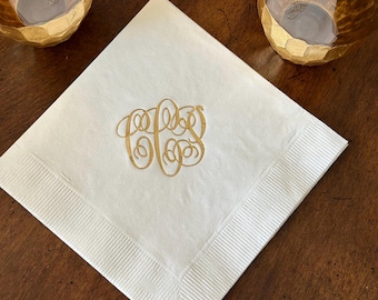 100 Beautiful foil stamped monogrammed napkins  - Very Elegant!