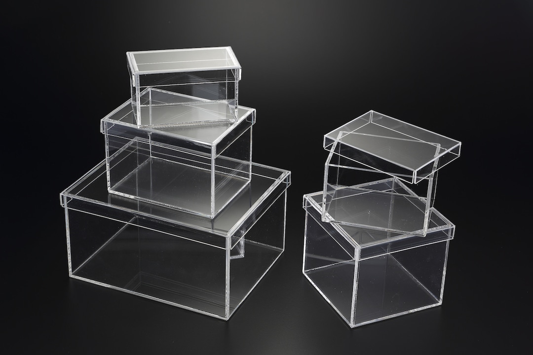 Clear Acrylic Box with Hinged Lid; Small Treasure Chest Shape Container  with Bonus Perfume Studio Pure Parfum 2ml Sample.