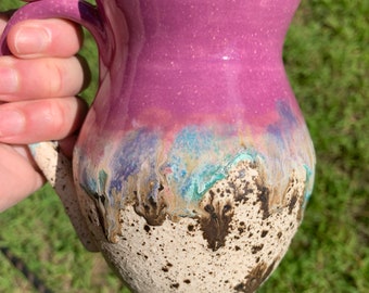 Quail eggshell and purple 12 ounce stoneware mug in white clay READY TO SHIP