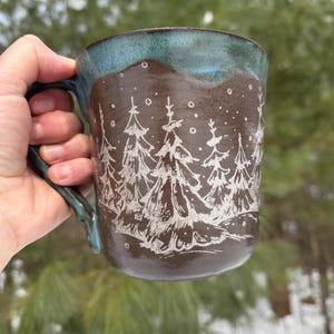 Snowy pine Tree stoneware mug/12 ounce mug/ready to ship