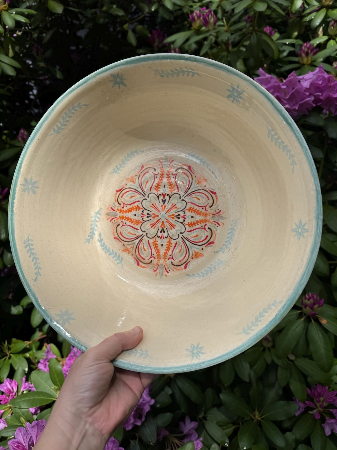 Large Multicolor Medallion Wheel Thrown Bowl - Etsy