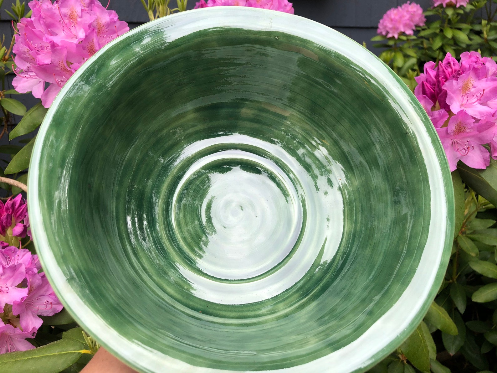 Large Green Fruit Bowl With Raised Scroll Design Etsy