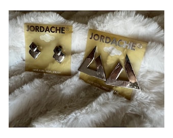 Vintage 1980’s Jordache Earrings New Old Stock Set of Two / Silver Tone Costume Pieces