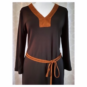 VTG Ralph Lauren V-Neck Cotton Stretch Black Dress / Faux Suede Trim / Medium