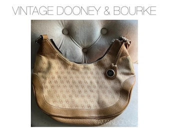 Vintage Dooney & Bourke Tan Genuine Leather Monogram Shoulder Bag 1990’s