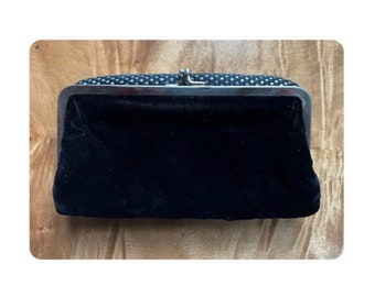 Vintage Velvet Kiss Lock Purse / Black & Gold