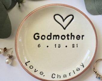 Ring Dish, Personalized Godmother Gift, Baptism Gift, Ring Holder, Rose Gold