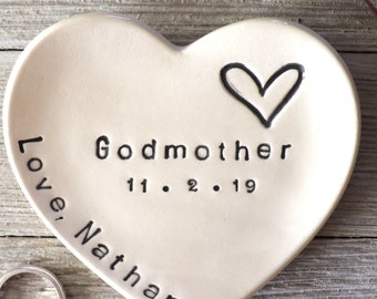 Godmother Gift, Ring Dish, Heart, Personalized, Gift from Godchild, Christening Gift, Baptism Gift, Gift Boxed, Made to Order