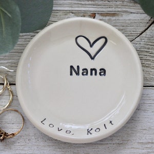 Ring dish, ring holder, Personalized, Gift for Nana, Gift for Grandmother, Gift for her, handmade pottery, Gift Boxed, Made to Order