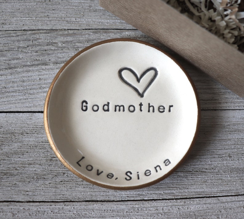 Godmother Gift, ring dish, CUSTOM ring holder, Baptism Gift, Baptismal Gift, Christening Gift, handmade pottery, Gift Boxed, Made to Order image 5