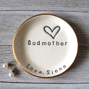 Godmother Gift, ring dish, CUSTOM ring holder, Baptism Gift, Baptismal Gift, Christening Gift, handmade pottery, Gift Boxed, Made to Order imagem 4