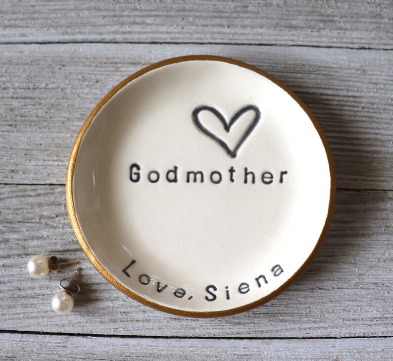 Godmother Gift, ring dish, CUSTOM ring holder, Baptism Gift, Baptismal Gift, Christening Gift, handmade pottery, Gift Boxed, Made to Order image 4