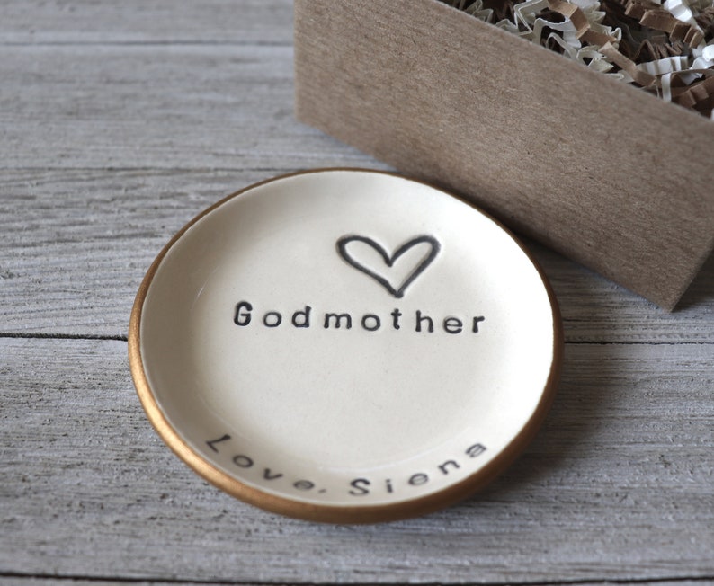 Godmother Gift, ring dish, CUSTOM ring holder, Baptism Gift, Baptismal Gift, Christening Gift, handmade pottery, Gift Boxed, Made to Order image 3