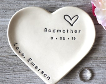 Godmother Gift, ring dish, ring holder, Gift from Godchild, Baptism Gift, Dedication Gift, Christening Gift, Gift Boxed, Made to Order