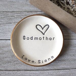 Godmother Gift, ring dish, CUSTOM ring holder, Baptism Gift, Baptismal Gift, Christening Gift, handmade pottery, Gift Boxed, Made to Order imagem 1