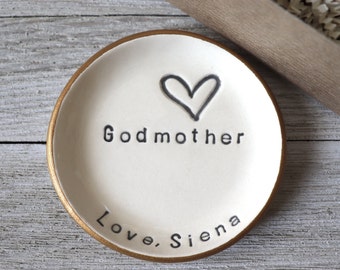 Godmother Gift, ring dish, CUSTOM ring holder, Baptism Gift, Baptismal Gift, Christening Gift, handmade pottery, Gift Boxed, Made to Order