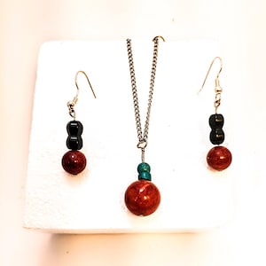 Red Coral Jewelry Set Necklace and Earrings