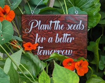 Plant the seeds for a better tomorrow wooden sign wall decor, indoor or outdoor hanging garden art, ready to ship