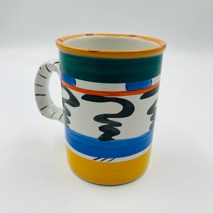Clementina Van Der Walt Ceramic Studio Pottery Mug, Bright Colorful Artisan Coffee Mug, Early Africa Cafe, Vintage South Africa Pottery