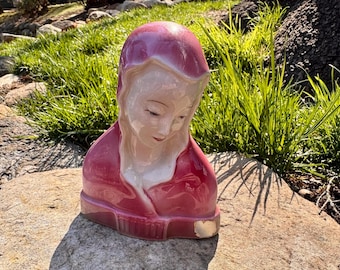 Vintage Glossy Bust Of The Madonna by Piera  Funaro for Goldscheider BEAUTIFUL Porcelain Virgin Mary Religous Catholic Figurine c 1940s